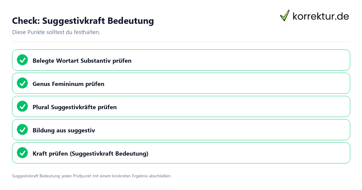 Suggestivkraft Bedeutung mit einer themenspezifischen Checkliste