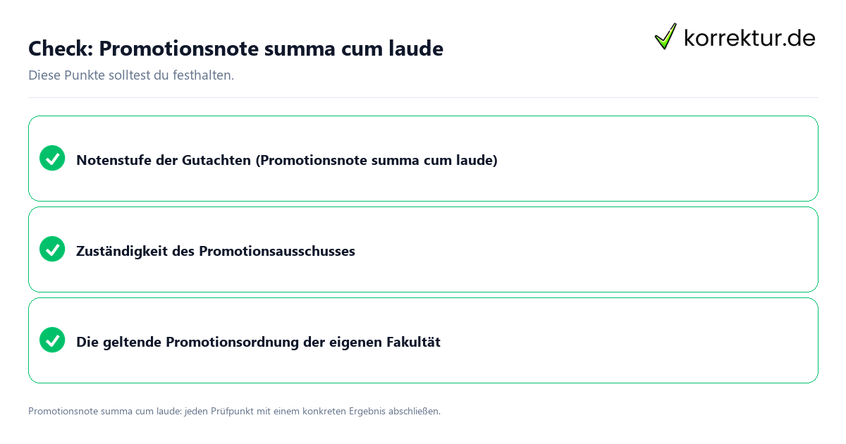 Check: Promotionsnote summa cum laude Promotionsnote summa cum laude mit einer themenspezifischen Checkliste