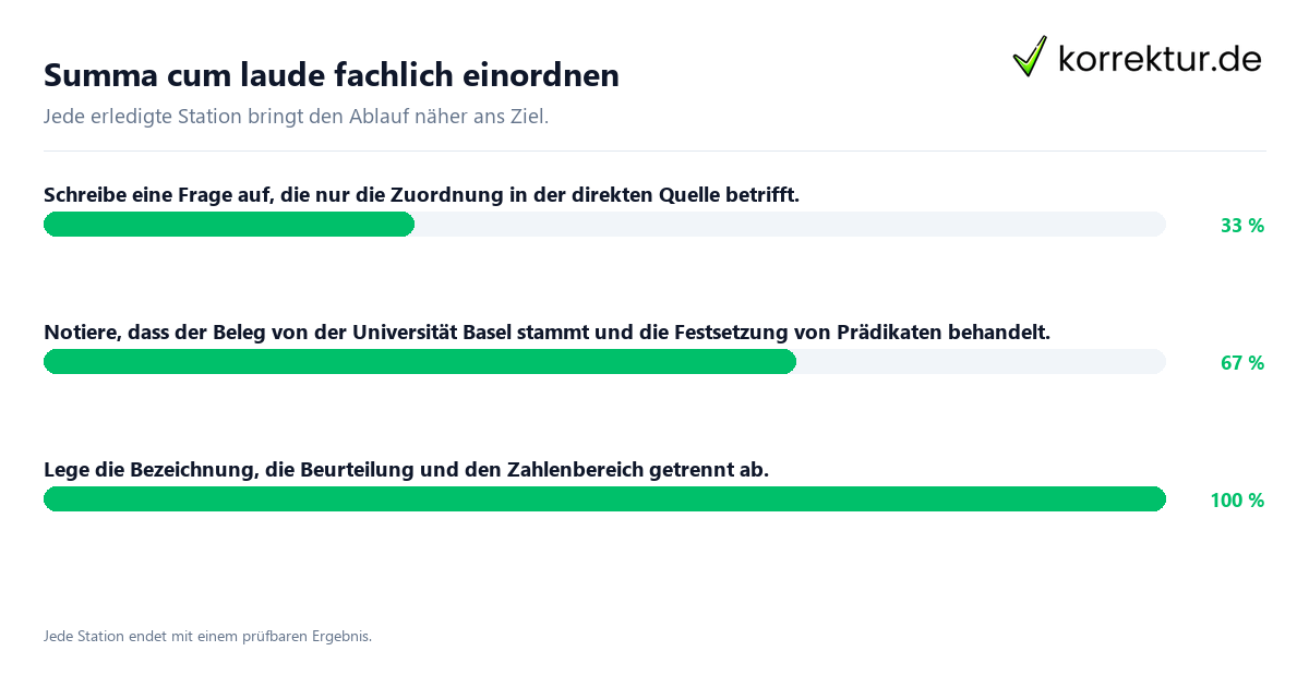 Konkrete Schritte zu Summa cum laude fachlich einordnen
