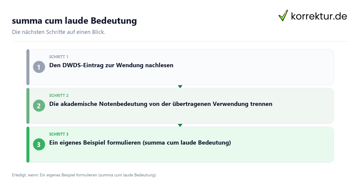 Summa cum laude Bedeutung mit einem Ablauf aus Prüfung, Kontakt und Dokumentation
