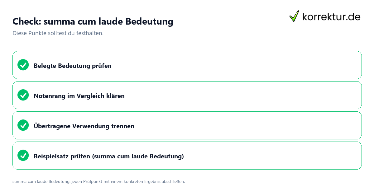 Summa cum laude Bedeutung mit einer themenspezifischen Checkliste