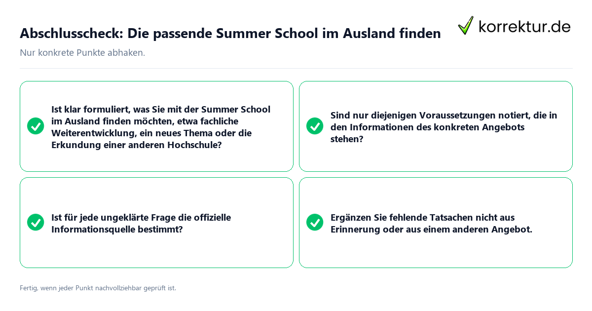 Konkreter Abschlusscheck zu Die passende Summer School im Ausland finden