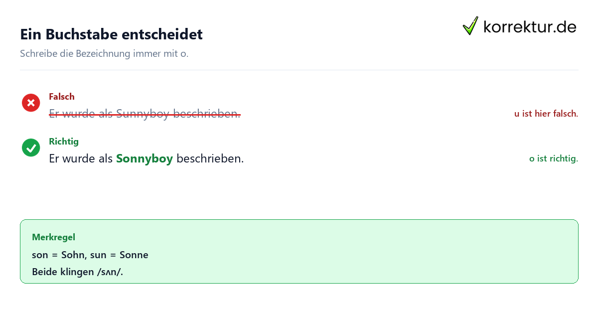 Ein Buchstabe entscheidet Sunnyboy oder Sonnyboy: Beispielsatz mit richtiger Schreibweise