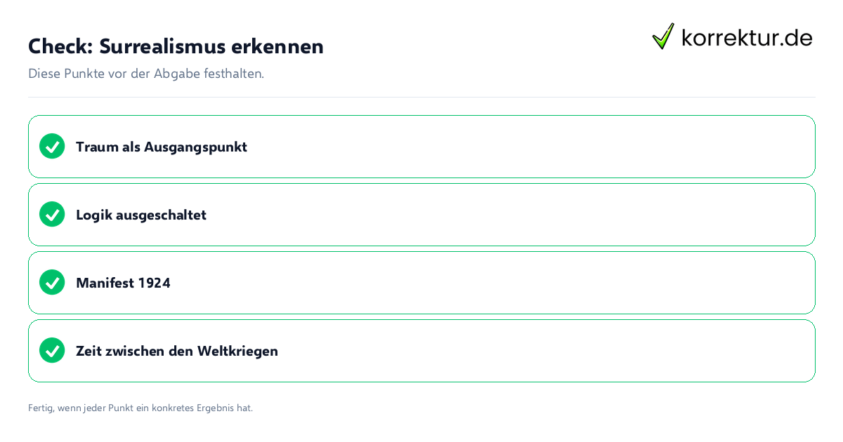 Check: Surrealismus erkennen Surrealismus erkennen: Prüfliste mit vier Punkten