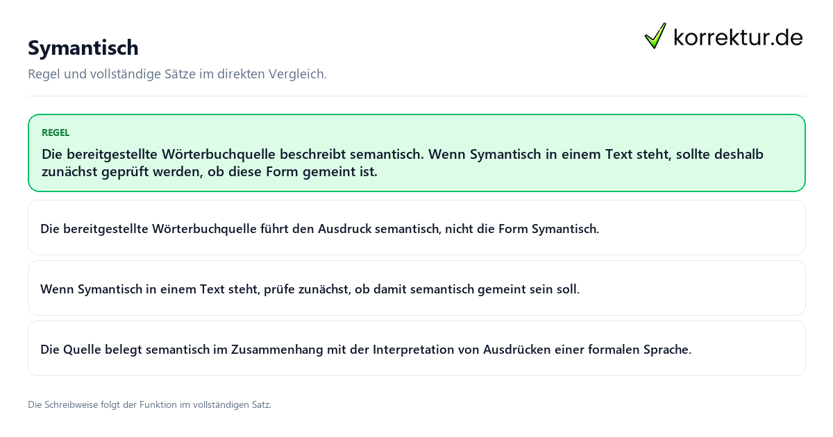 Konkrete Regel und vollständige Beispielsätze zu Symantisch