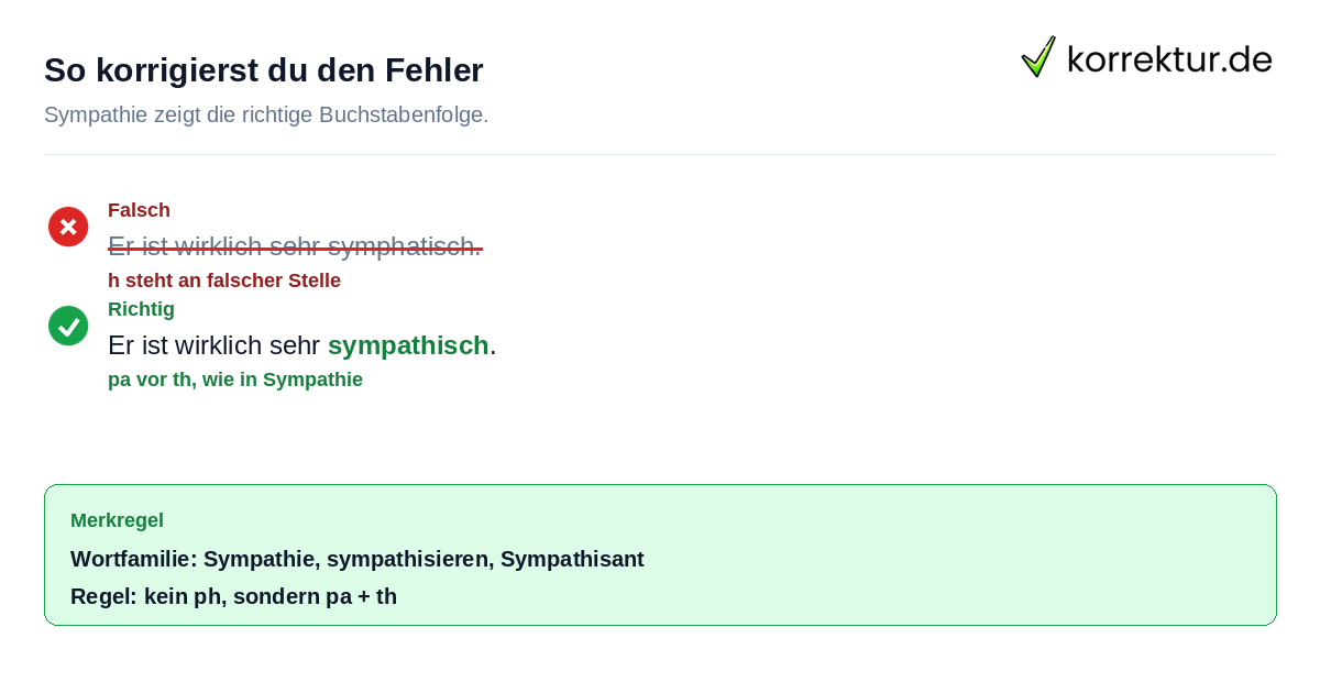 Rechtschreibfehler symphatisch korrigiert zu sympathisch