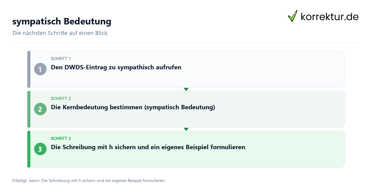 Sympatisch Bedeutung mit einem Ablauf aus Prüfung, Kontakt und Dokumentation
