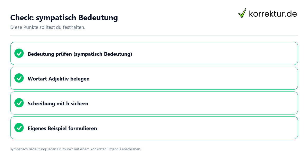 Sympatisch Bedeutung mit einer themenspezifischen Checkliste