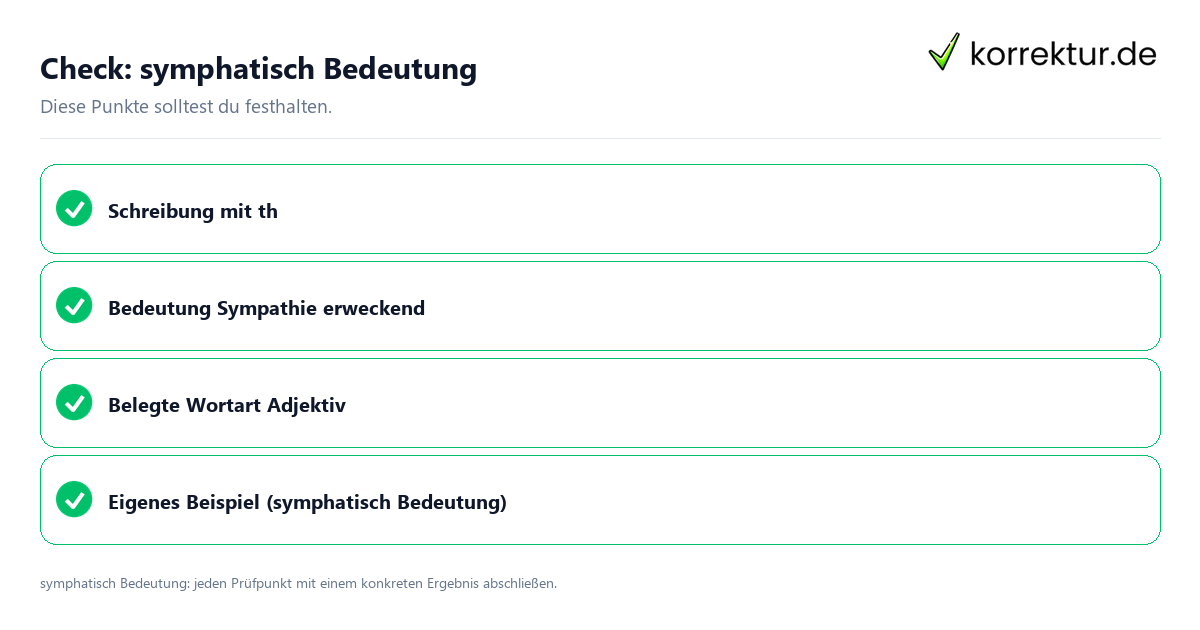 Symphatisch Bedeutung mit einer themenspezifischen Checkliste