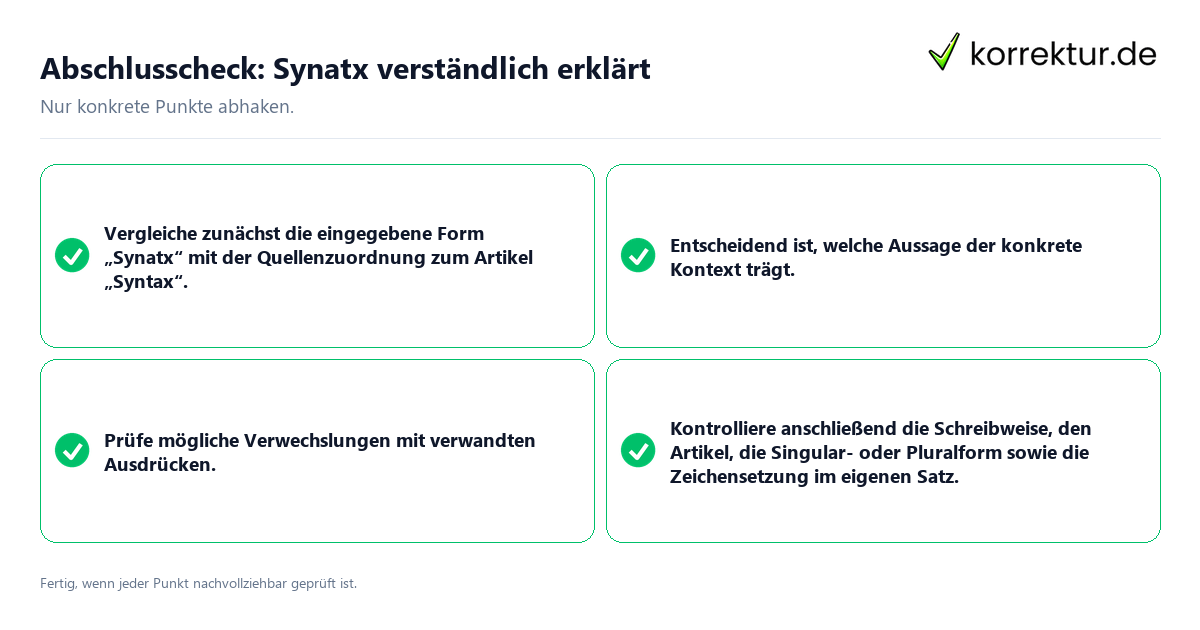 Konkreter Abschlusscheck zu Synatx verständlich erklärt