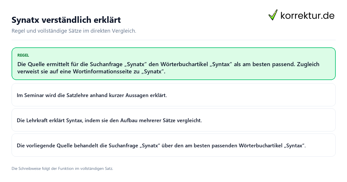 Konkrete Regel und vollständige Beispielsätze zu Synatx verständlich erklärt