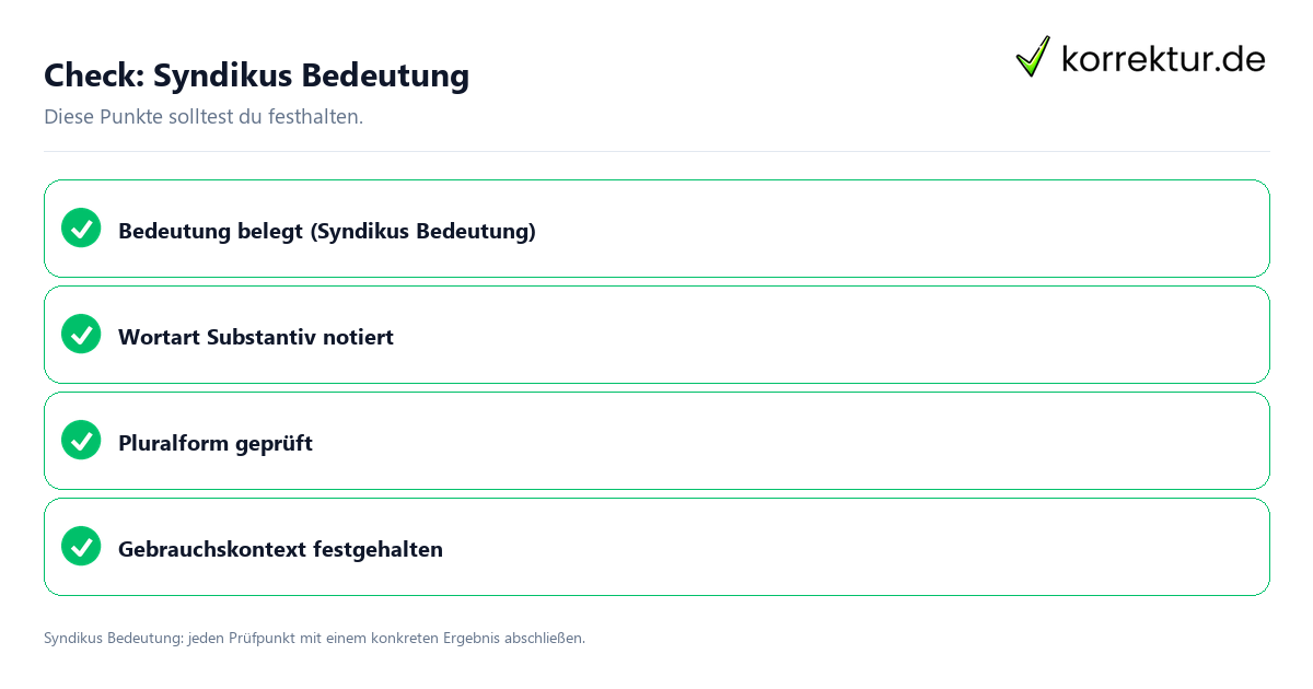 Syndikus Bedeutung mit einer themenspezifischen Checkliste