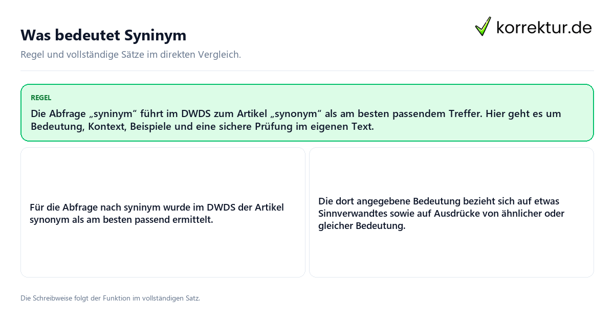 Konkrete Regel und vollständige Beispielsätze zu Was bedeutet Syninym