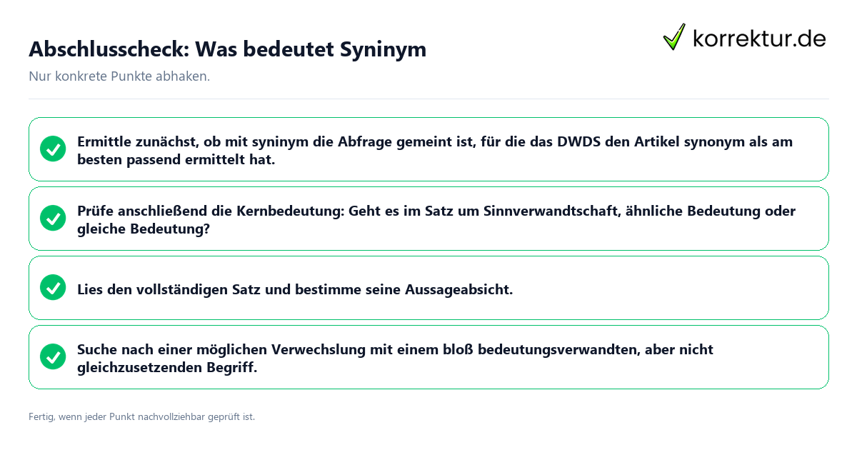 Konkreter Abschlusscheck zu Was bedeutet Syninym