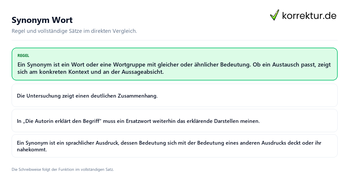 Synonym Wort Konkrete Regel und vollständige Beispielsätze zu Synonym Wort