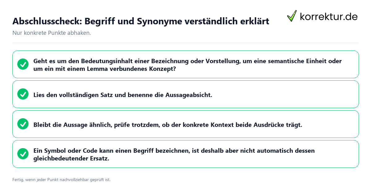 Abschlusscheck: Begriff und Synonyme verständlich erklärt Konkreter Abschlusscheck zu Begriff und Synonyme verständlich erklärt