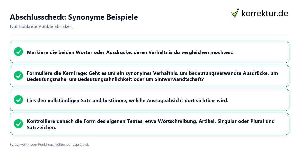 Konkreter Abschlusscheck zu Synonyme Beispiele