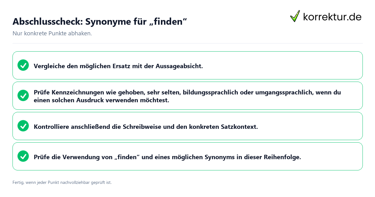 Konkreter Abschlusscheck zu Synonyme für „finden“