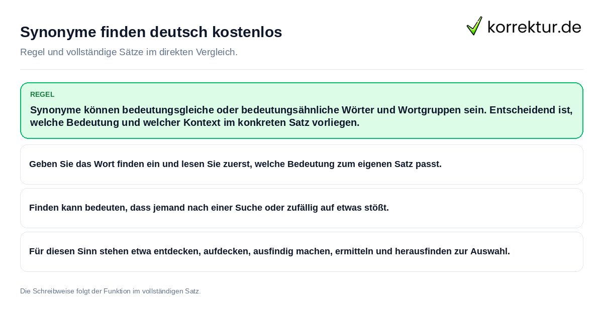 Synonyme finden deutsch kostenlos Konkrete Regel und vollständige Beispielsätze zu Synonyme finden deutsch kostenlos