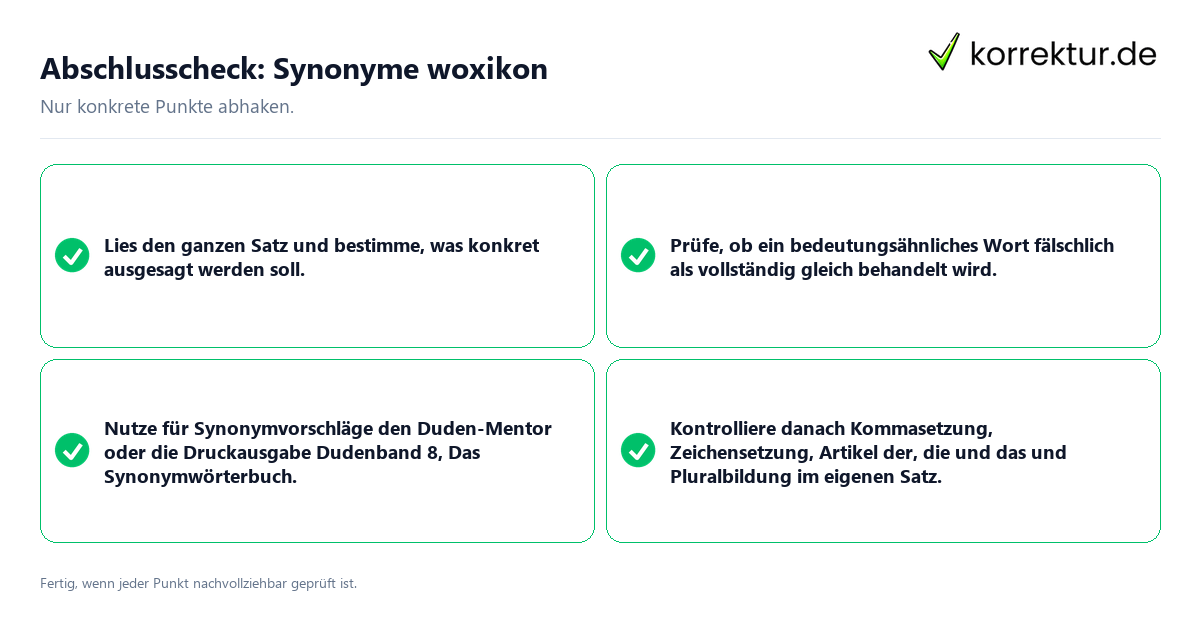 Konkreter Abschlusscheck zu Synonyme woxikon