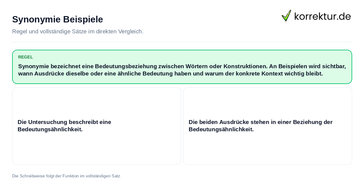 Synonymie Beispiele Konkrete Regel und vollständige Beispielsätze zu Synonymie Beispiele