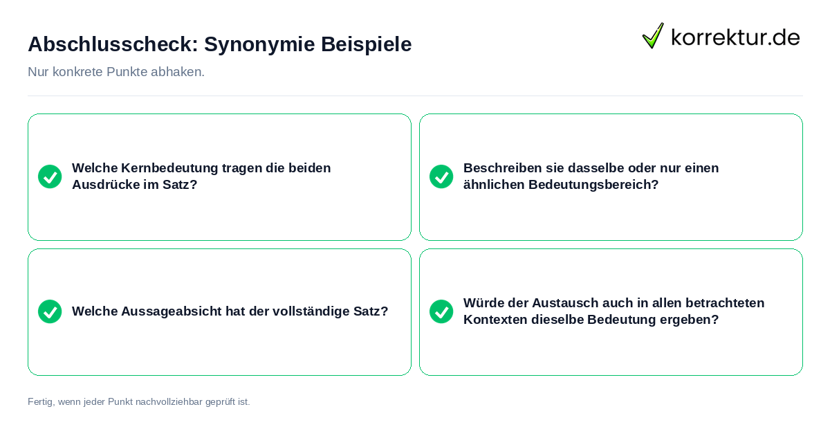 Abschlusscheck: Synonymie Beispiele Konkreter Abschlusscheck zu Synonymie Beispiele