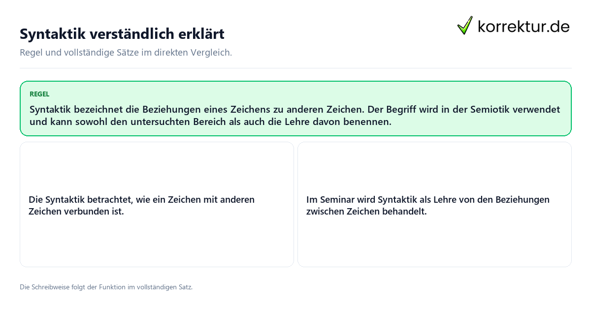 Konkrete Regel und vollständige Beispielsätze zu Syntaktik verständlich erklärt