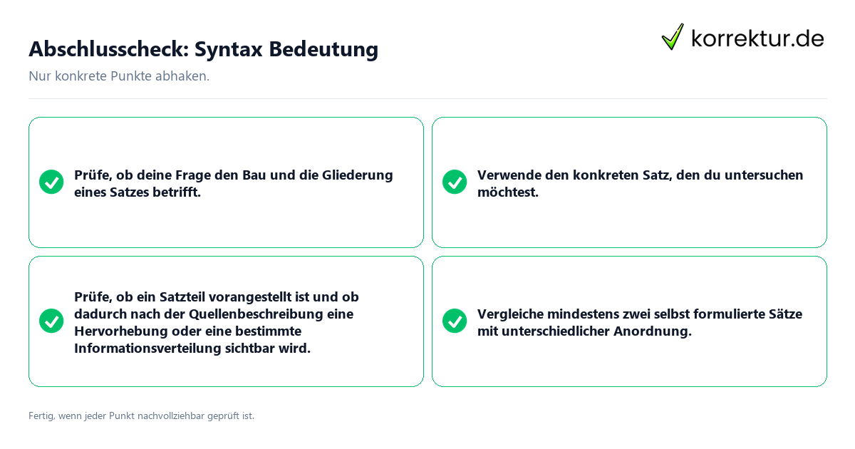 Konkreter Abschlusscheck zu Syntax Bedeutung