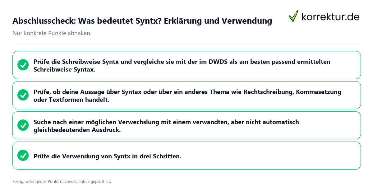 Konkreter Abschlusscheck zu Was bedeutet Syntx? Erklärung und Verwendung