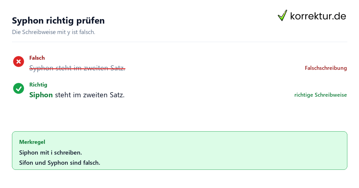Syphon richtig prüfen Wie schreibt man Siphon richtig? Syphon ist eine Falschschreibung