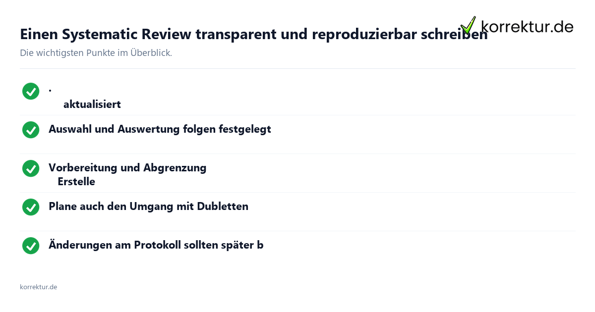 Einen Systematic Review transparent und reproduzierbar schreiben: Überblick