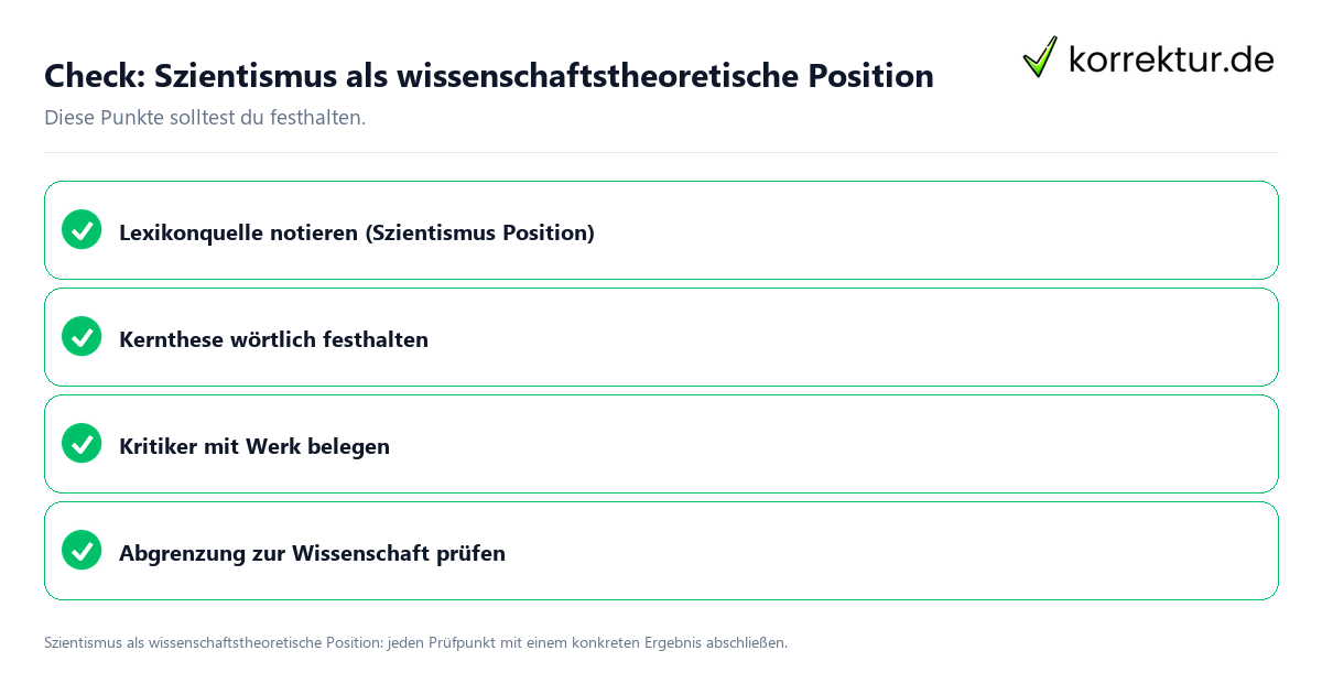 Check: Szientismus als wissenschaftstheoretische Position Szientismus als wissenschaftstheoretische Position mit einer themenspezifischen Checkliste