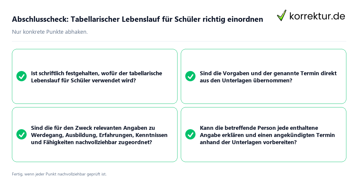 Konkreter Abschlusscheck zu Tabellarischer Lebenslauf für Schüler richtig einordnen