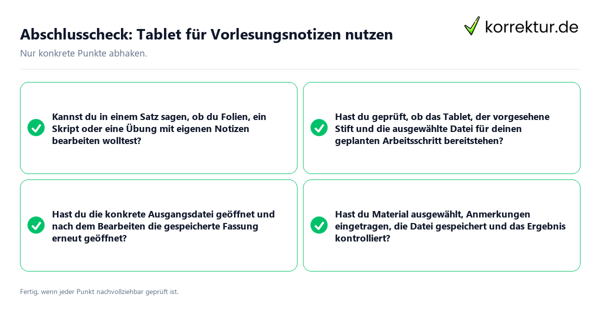 Konkreter Abschlusscheck zu Tablet für Vorlesungsnotizen nutzen