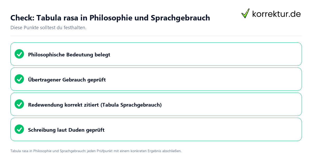 Tabula rasa in Philosophie und Sprachgebrauch mit einer themenspezifischen Checkliste