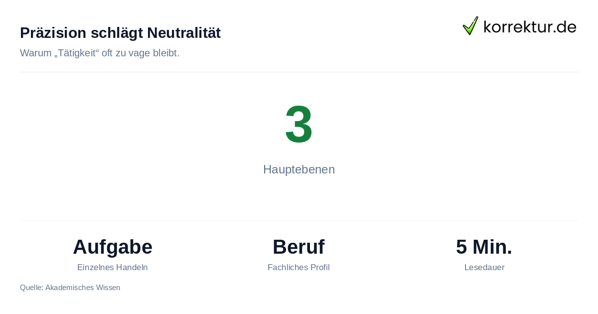 Präzision schlägt Neutralität Synonyme für Tätigkeit: Statistik zu Aufgaben, Berufen und Beschäftigungen bei korrektur.de
