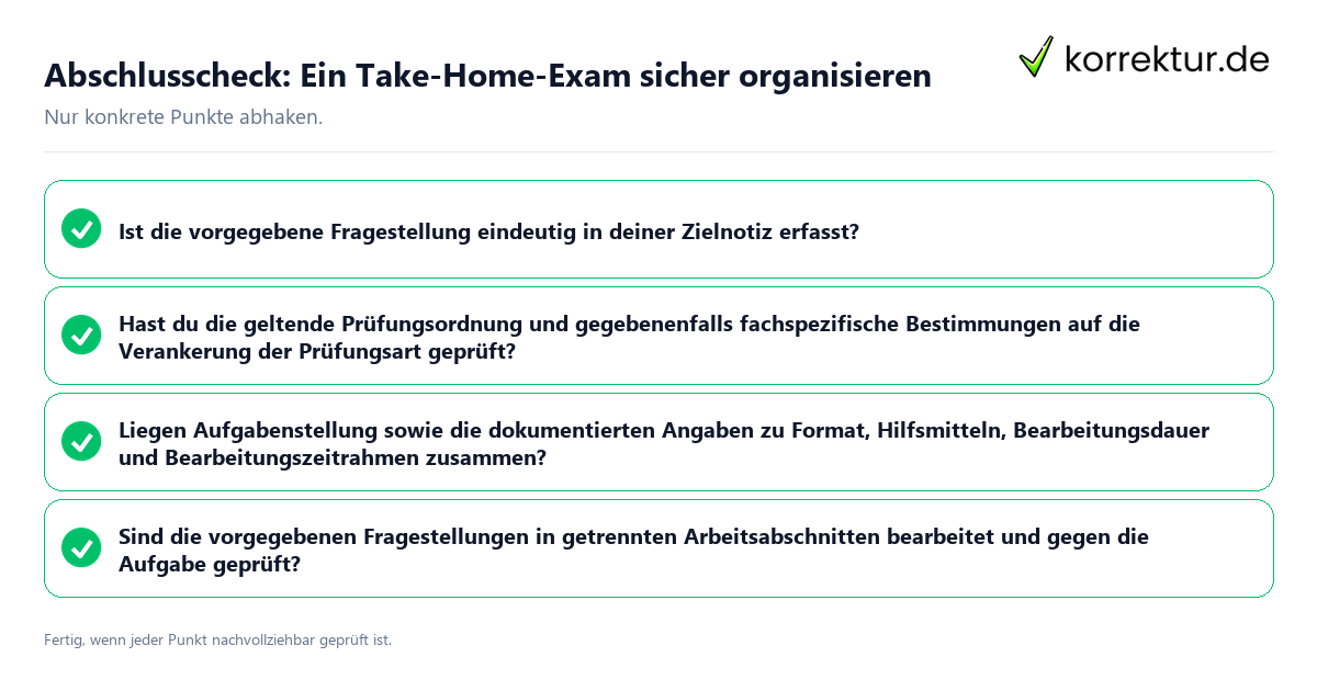 Abschlusscheck: Ein Take-Home-Exam sicher organisieren Konkreter Abschlusscheck zu Ein Take-Home-Exam sicher organisieren
