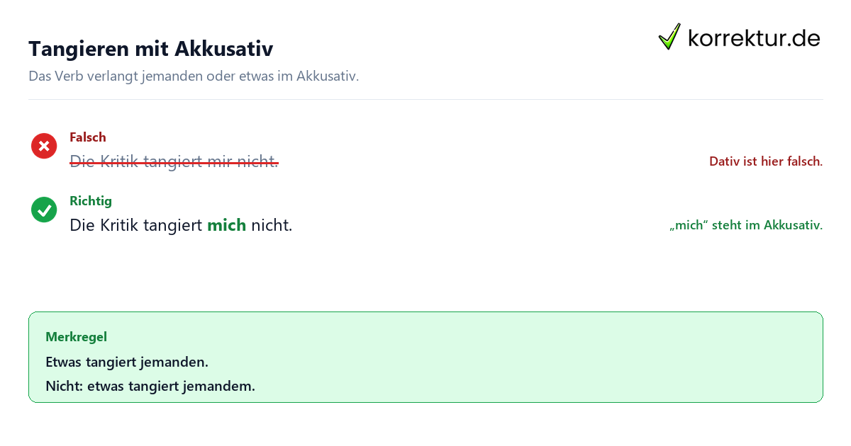 Tangieren mit Akkusativ tangieren Bedeutung mit richtiger Grammatik im Akkusativ