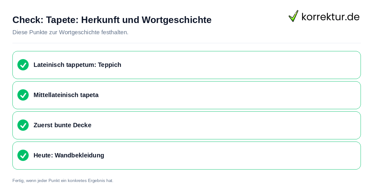 Check: Tapete: Herkunft und Wortgeschichte Tapete: Herkunft und Wortgeschichte: Prüfliste mit vier Punkten