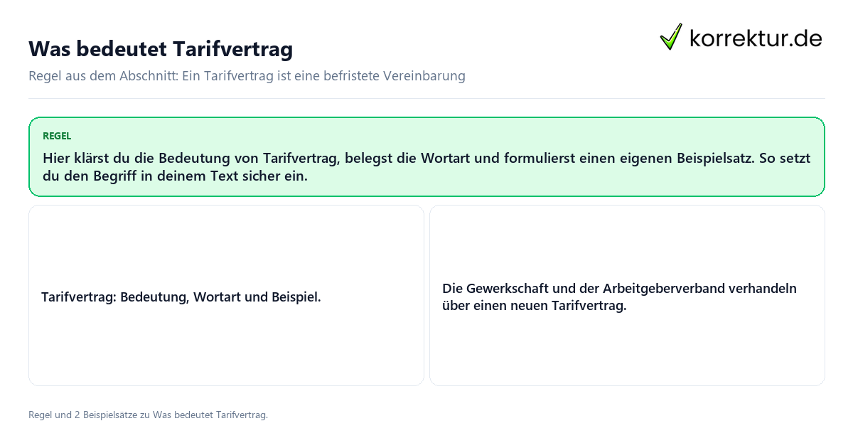 Konkrete Regel und vollständige Beispielsätze zu Was bedeutet Tarifvertrag