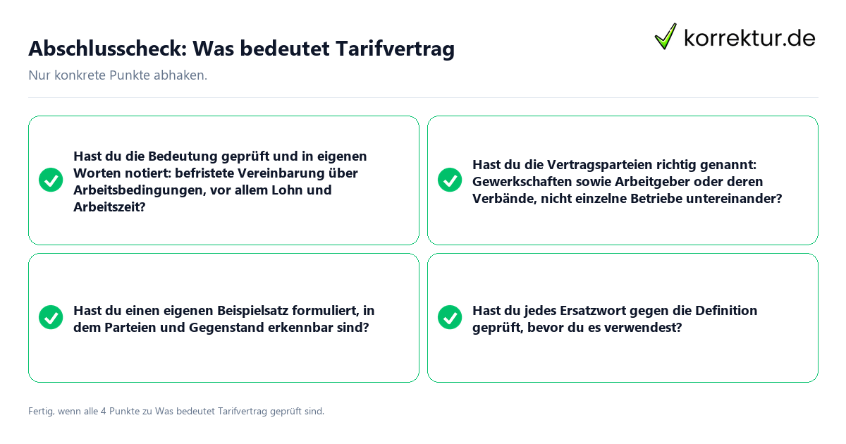 Konkreter Abschlusscheck zu Was bedeutet Tarifvertrag