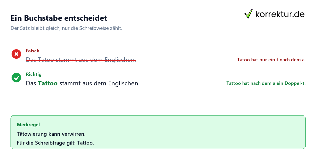 Ein Buchstabe entscheidet Tatoo oder Tattoo: richtiger Beispielsatz