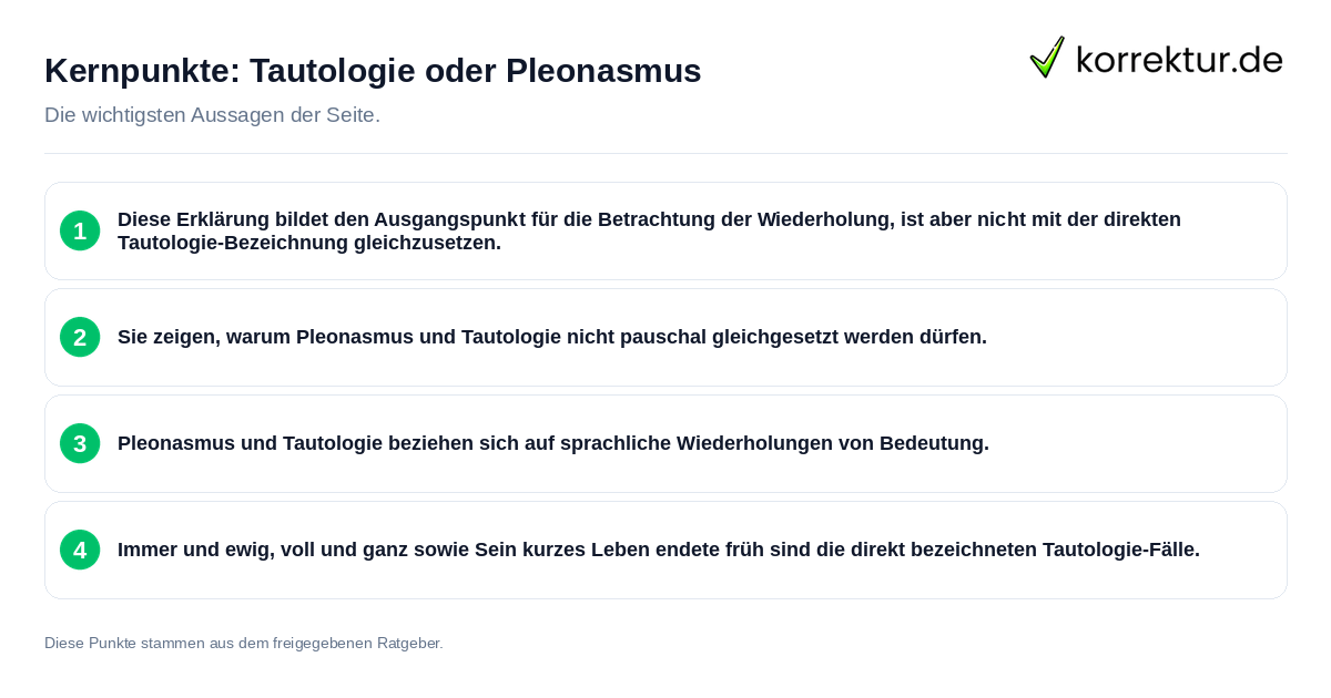 Kernpunkte: Tautologie oder Pleonasmus Konkrete Kernpunkte zu Tautologie oder Pleonasmus