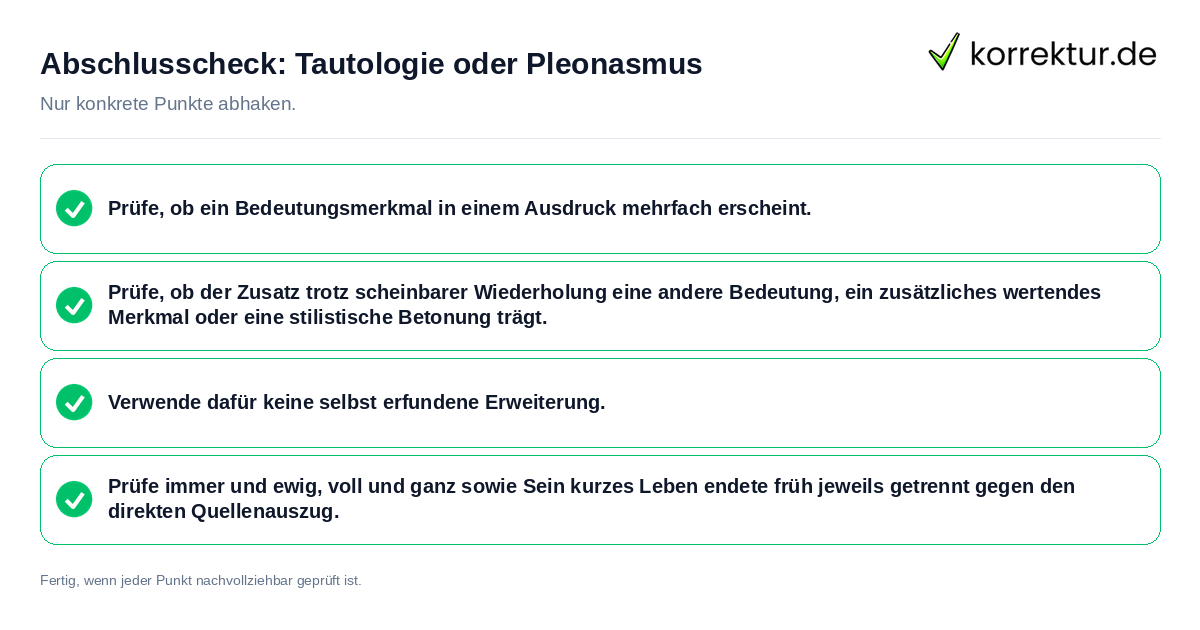 Abschlusscheck: Tautologie oder Pleonasmus Konkreter Abschlusscheck zu Tautologie oder Pleonasmus