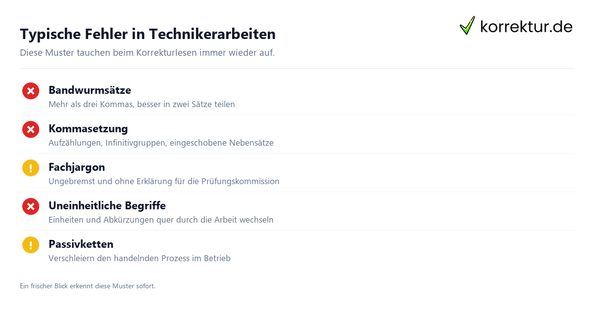 Technikerarbeit korrekturlesen: typische Fehlerbilder bei Technikern