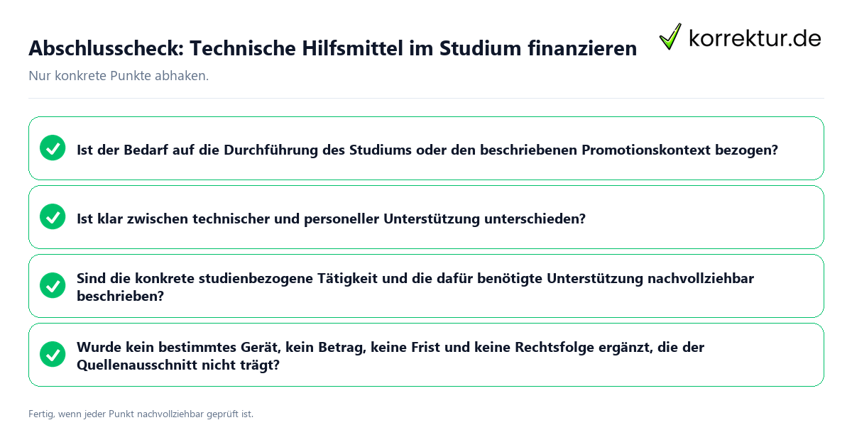 Abschlusscheck: Technische Hilfsmittel im Studium finanzieren Konkreter Abschlusscheck zu Technische Hilfsmittel im Studium finanzieren