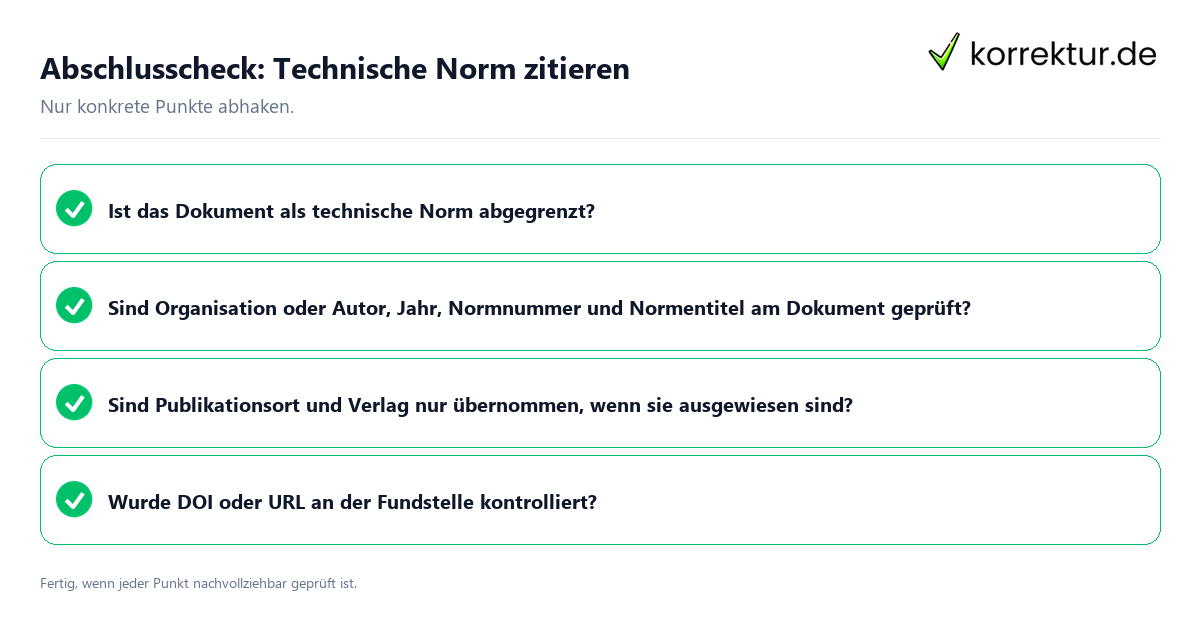 Konkreter Abschlusscheck zu Technische Norm zitieren
