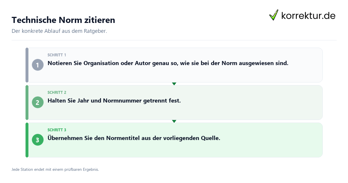 Konkrete Schritte zu Technische Norm zitieren