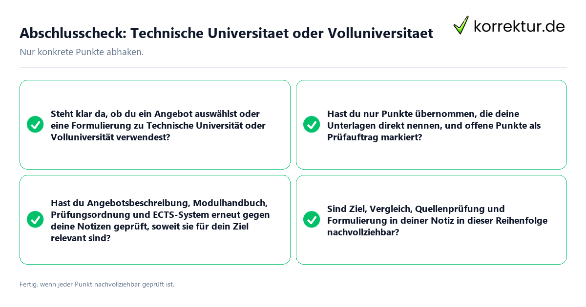 Abschlusscheck: Technische Universität oder Volluniversitaet Konkreter Abschlusscheck zu Technische Universität oder Volluniversitaet