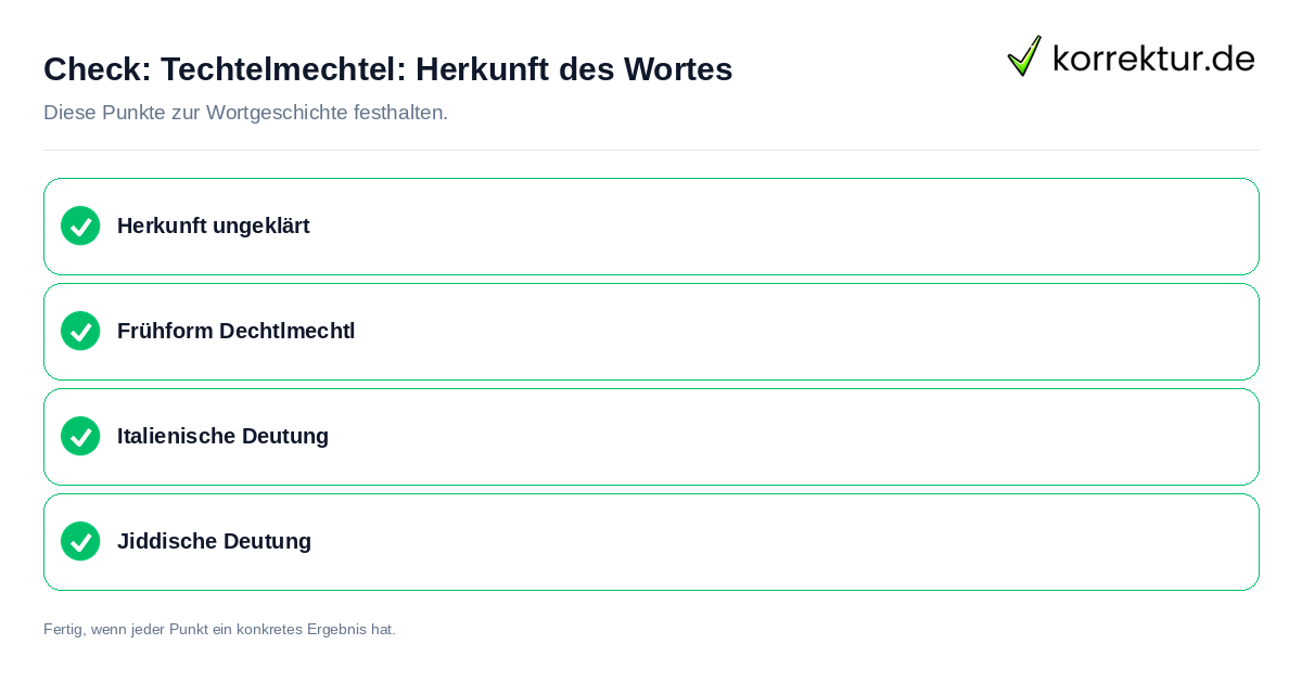 Check: Techtelmechtel: Herkunft des Wortes Techtelmechtel: Herkunft des Wortes: Prüfliste mit vier Punkten